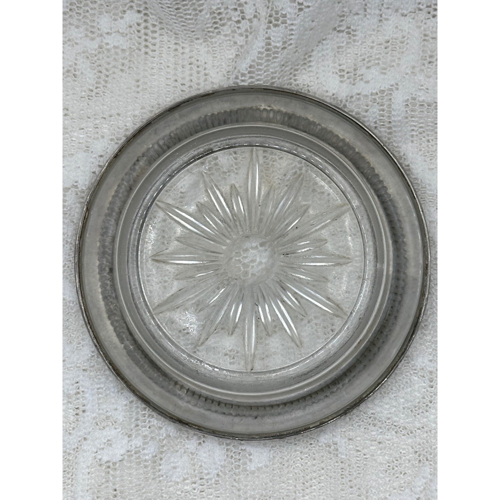 Frank M Whiting Sterling Silver Glass Coaster Starburst Beadedā Rim Vintage 05